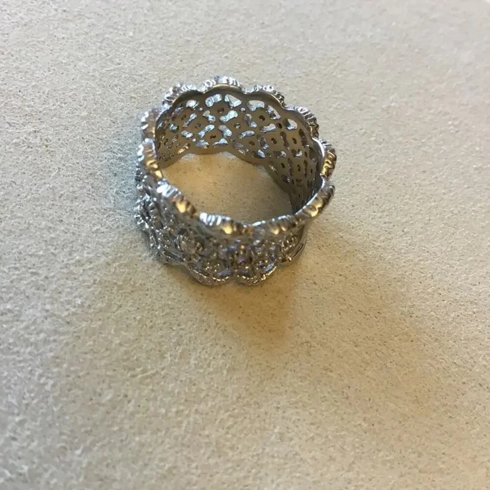 Sterling Silver Elegant Three-Row Crystal Ring - Picture 3 of 9